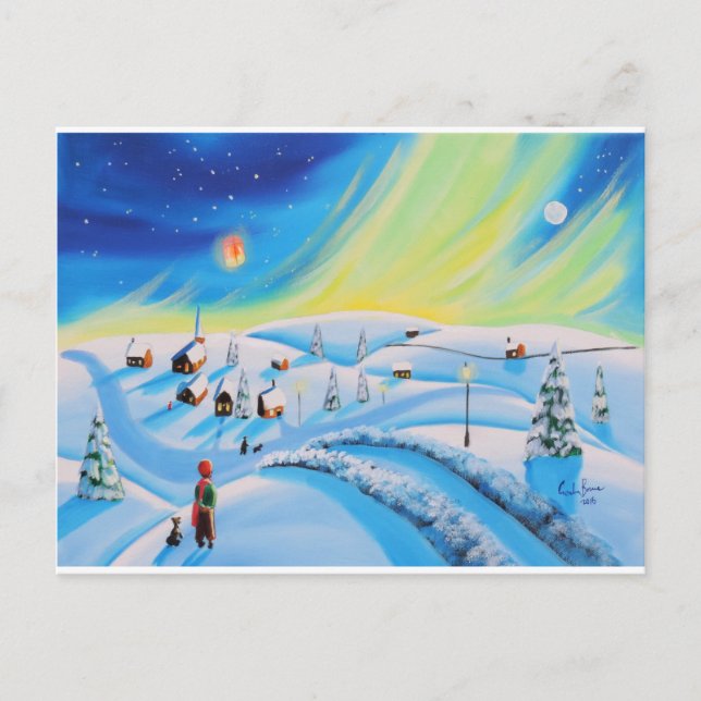 Northern lights and a lantern postcard (Front)