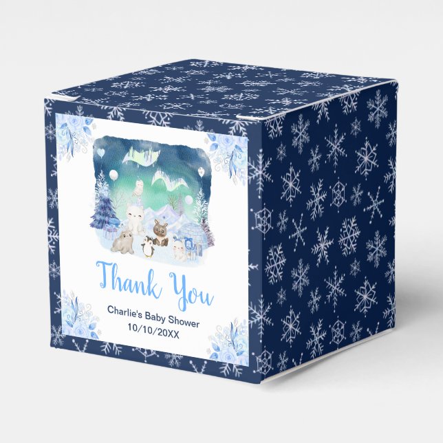 Northern Lights Animals Baby Shower Thank You Favor Box (Front Side)