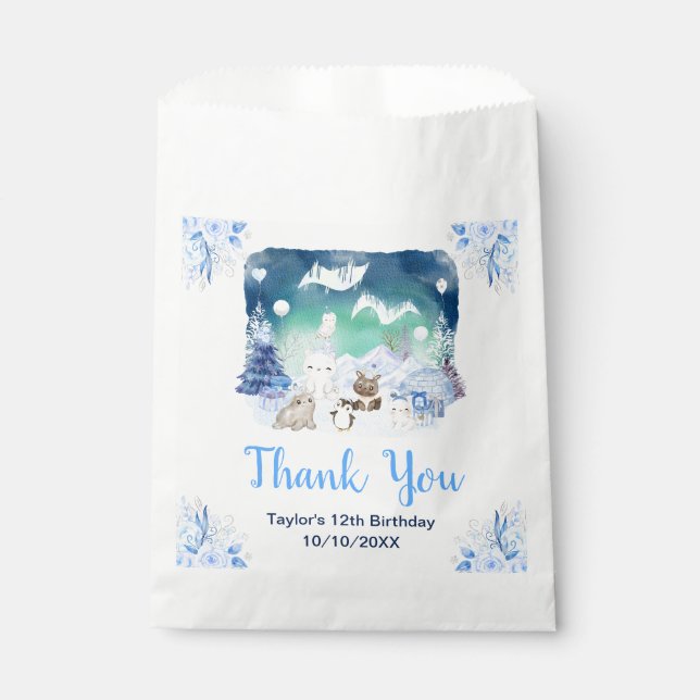 Northern Lights Animals Birthday Party Thank You Favour Bag (Front)