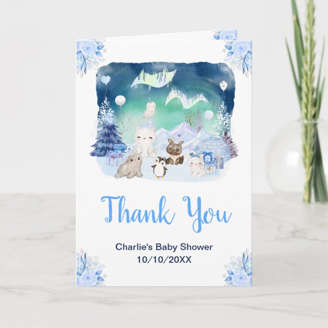 Northern Lights Animaux Baby shower Merci (Devant)