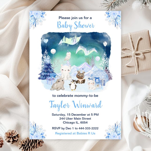 Northern Lights Arctic Animals Baby Shower Invitation (Creator Uploaded)