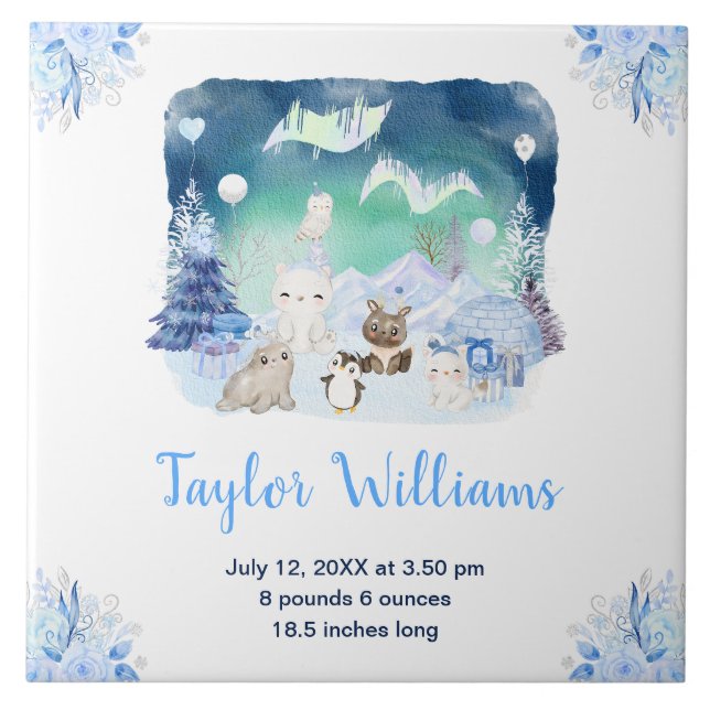 Northern Lights Arctic Animals Birth Statistics Tile (Front)