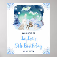Northern Lights Arctic Animals Birthday Welcome