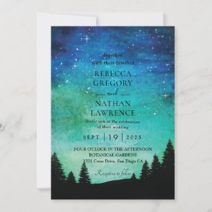 Northern lights at night Wedding Invitation