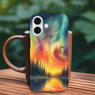 Northern Lights At The Lake Stars iPhone 16 Case