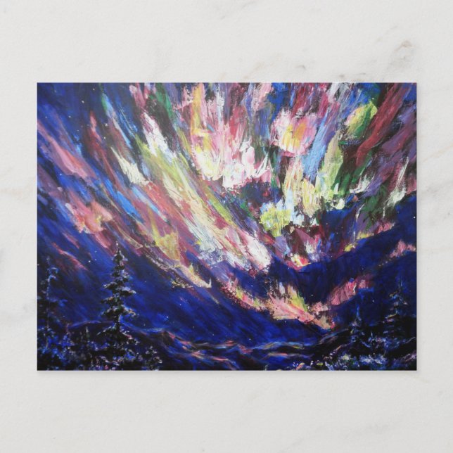 Northern Lights Aurora Abstract Art Painting Postcard (Front)