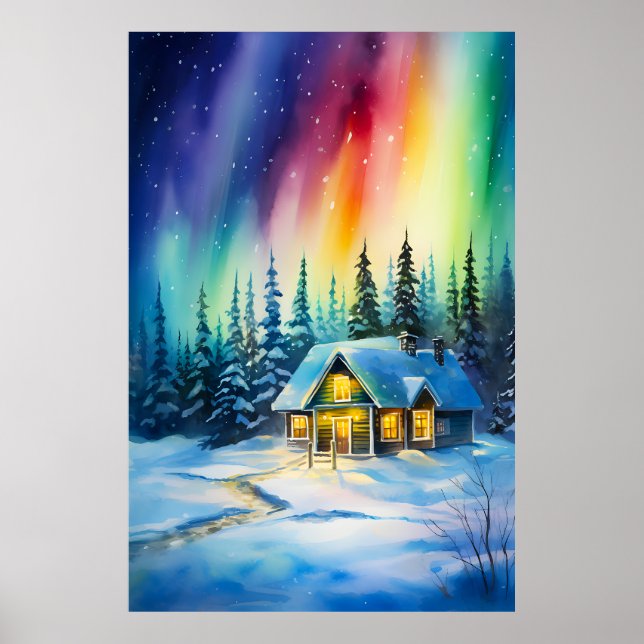Northern Lights aurora borealis Christmas House Poster (Front)