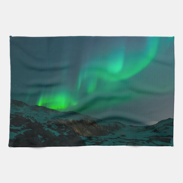 Northern Lights Aurora Borealis Custom Personalize Kitchen Towel (Horizontal)