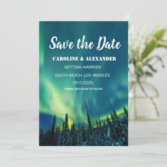 Northern Lights Aurora Borealis Galaxy Sky Wedding Save The Date (Standing Front)