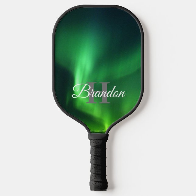 Northern lights Aurora Borealis Monogram Custom Pickleball Paddle (Front)