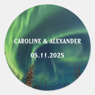 Northern Lights Aurora Borealis Night Sky Wedding  Classic Round Sticker