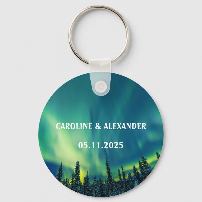 Northern Lights Aurora Borealis Night Sky Wedding  Keychain (Front)