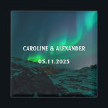 Northern Lights Aurora Borealis Night Sky Wedding  Magnet<br><div class="desc">Northern lights,  Aurora Borealis Wedding magnet. Night sky,  stars,  mountain magnet. Personalize with your Names and the date of the Wedding.</div>