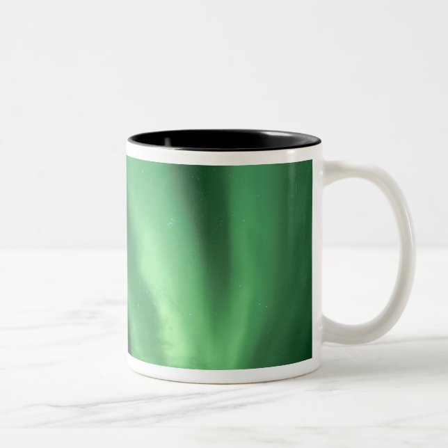 Northern lights, Aurora borealis, over foothills Two-Tone Coffee Mug (Right)