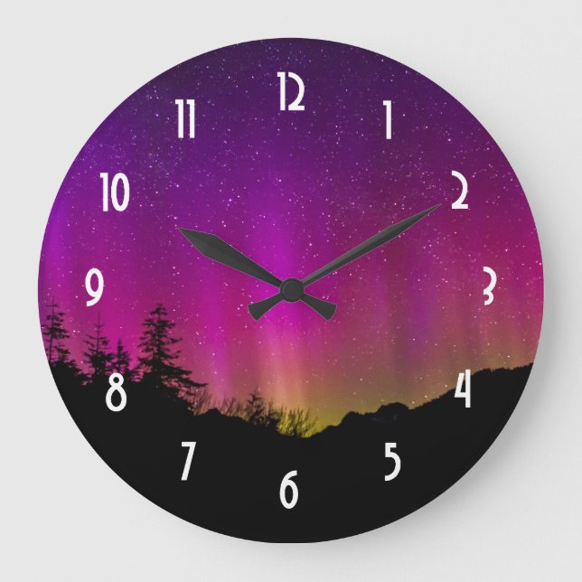 Northern Lights Aurora Borealis Starry Night Sky Large Clock (Front)