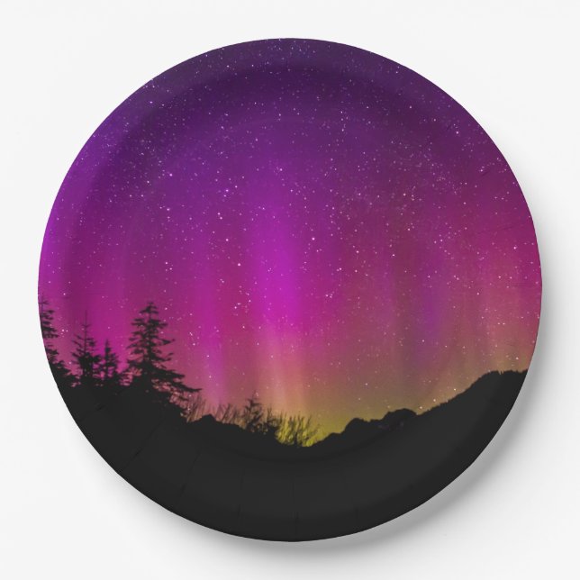 Northern Lights Aurora Borealis Starry Night Sky Paper Plate (Front)
