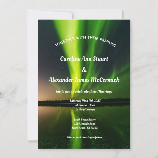 Northern Lights Aurora Borealis Stars Sky Wedding  Invitation (Front)
