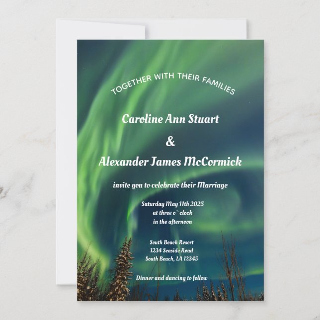 Northern Lights Aurora Borealis Stars Sky Wedding  Invitation (Front)