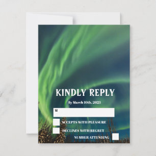 Northern Lights Aurora Borealis Stars Wedding RSVP Card
