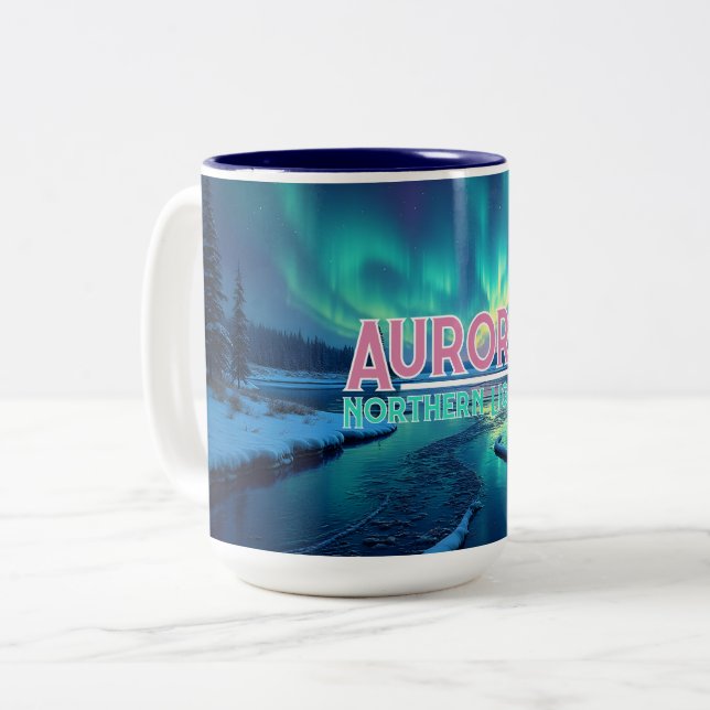 Northern Lights Aurora Borealis Two-Tone Coffee Mug (Front Left)