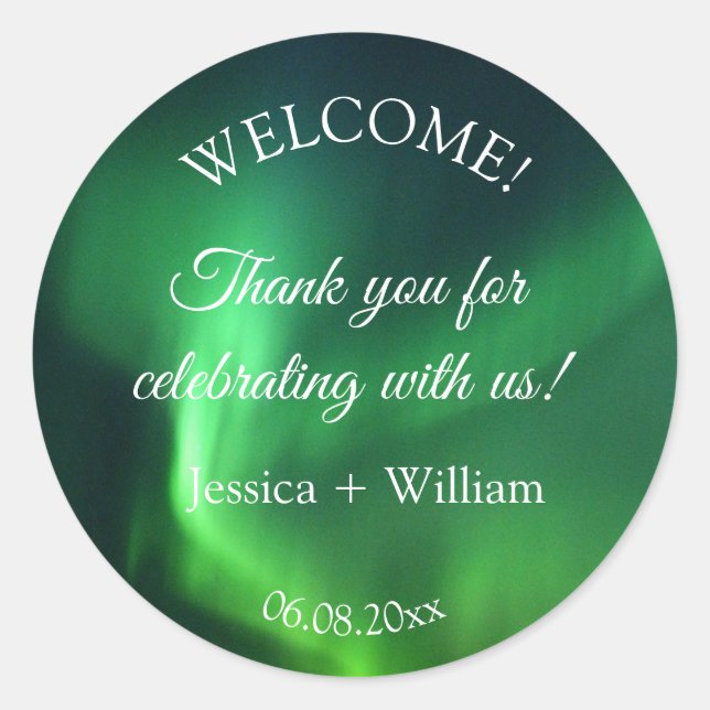 Northern Lights Aurora Borealis Wedding Classic Round Sticker (Front)