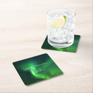 Northern Lights Aurora Borealis Wedding Square Paper Coaster
