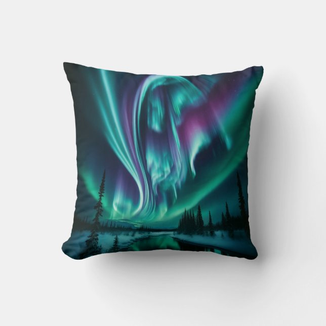 Northern Lights Aurora Throw Pillow (Front)