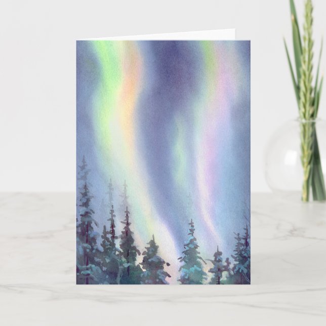 NORTHERN LIGHTS by SHARON SHARPE Holiday Card (Front)