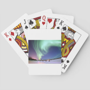 Northern Lights Chic Ribbon Of Lights Jade Glow Playing Cards