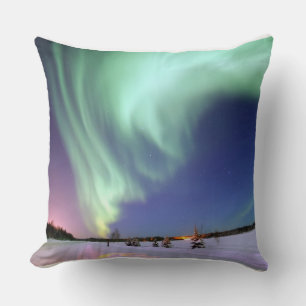Northern Lights Chic Ribbon Of Lights Jade Glow Throw Pillow