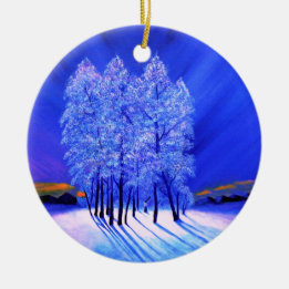 Northern Lights Christmas Snow Trees Ceramic Ornament