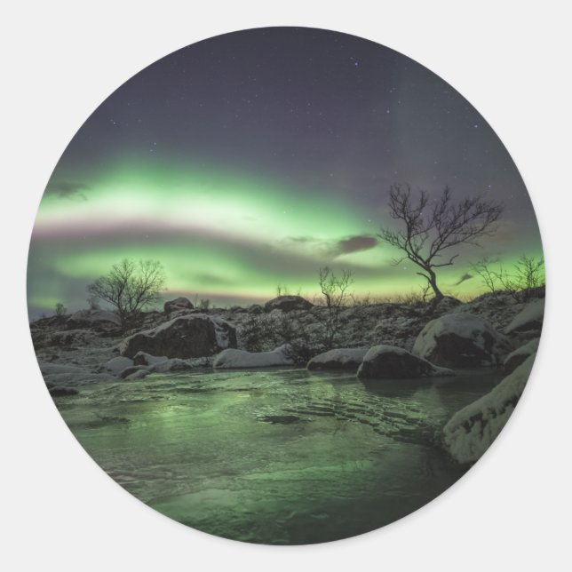 Northern Lights Classic Round Sticker (Front)