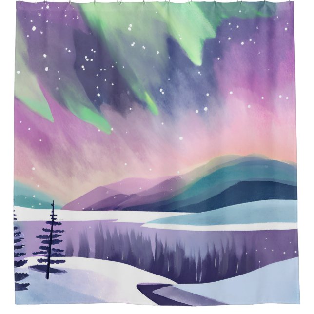 Northern Lights Colorful Winter Night Watercolor (Front)