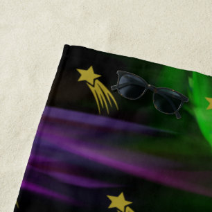 Northern Lights Colours Golden Shooting Stars Sky Beach Towel