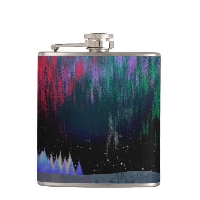 Northern Lights Contemporary Landscape Hip Flask (Front)
