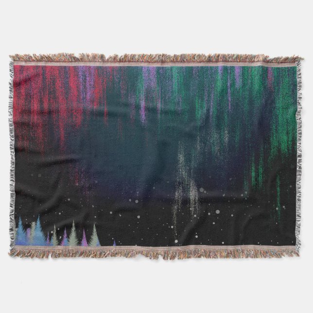 Northern Lights Contemporary Landscape Throw Blanket (Front)