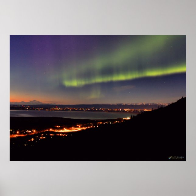 Northern Lights Dancing in front of Denali Poster (Front)