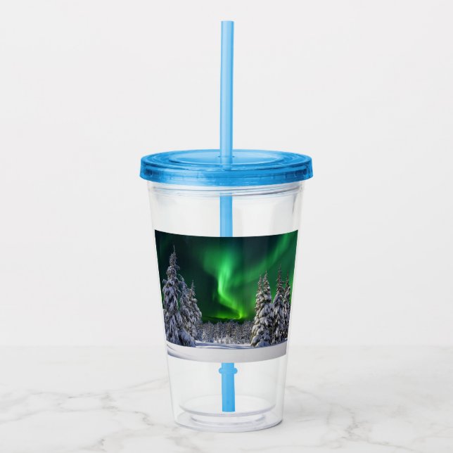 Northern lights during winter acrylic tumbler (Front)