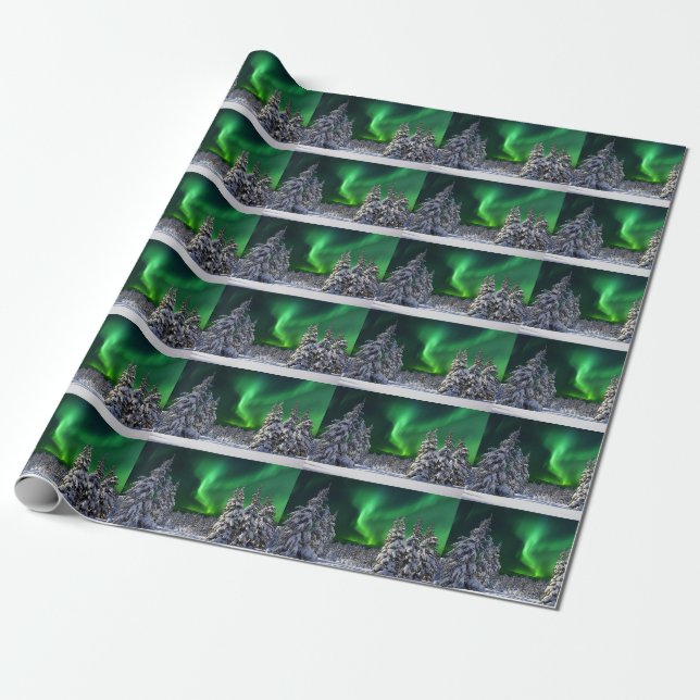 Northern lights during winter wrapping paper (Unrolled)