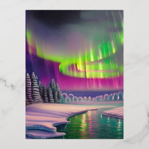 Northern Lights Foil Holiday Postcard