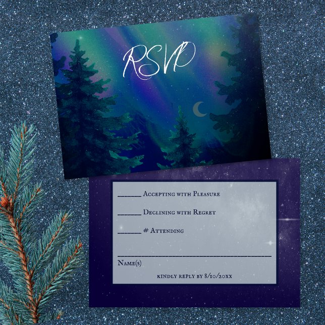 Northern Lights Forest Magical Moment Wedding  RSVP Card (Creator Uploaded)