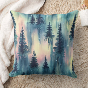 Northern Lights Forest Pattern Throw Pillow