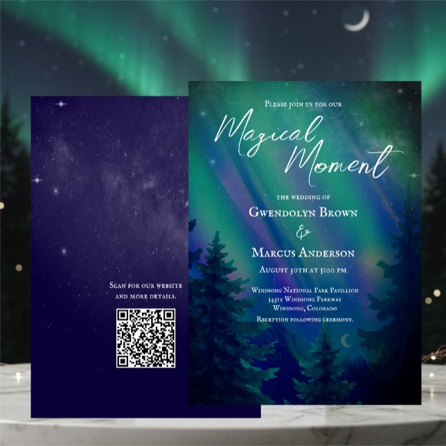 Northern Lights Forest  QR Code Wedding Invitation (Creator Uploaded)