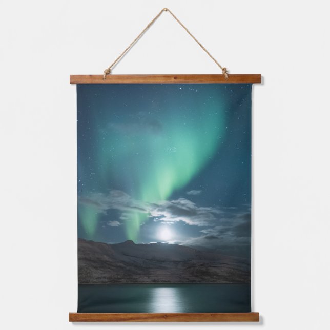 Northern Lights Full Moon Hanging Tapestry (Front)
