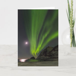 Northern LightS   Haukland Beach Island Norway Card