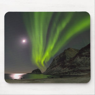 Northern LightS Haukland Beach Island Norway Mouse Pad