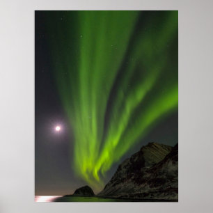 Northern LightS   Haukland Beach Island Norway Poster