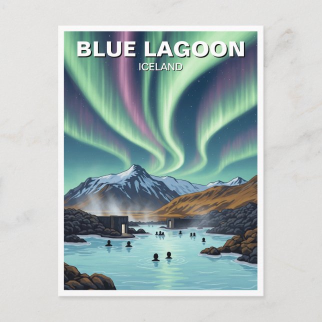 Northern Lights Iceland Blue Lagoon Travel Postcard (Front)