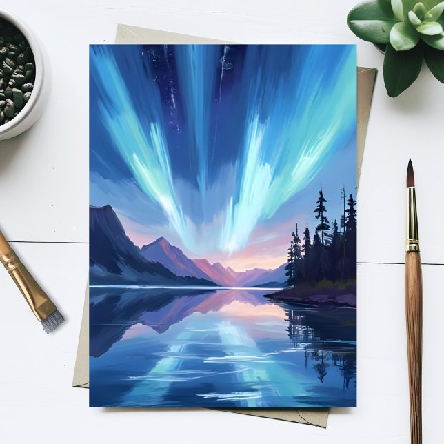 Northern Lights Lake Reflection Night Sky Postcard (Creator Uploaded)