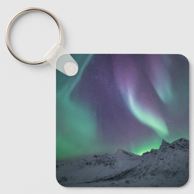 Northern Lights Landscape Photo Keychain (Front)